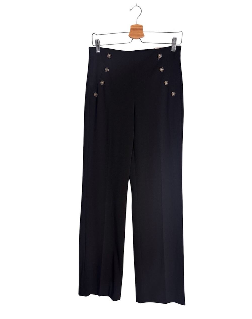 Express Womens Black High Rise Wide Leg Pull On Career Pants Sailor Buttons Sz S